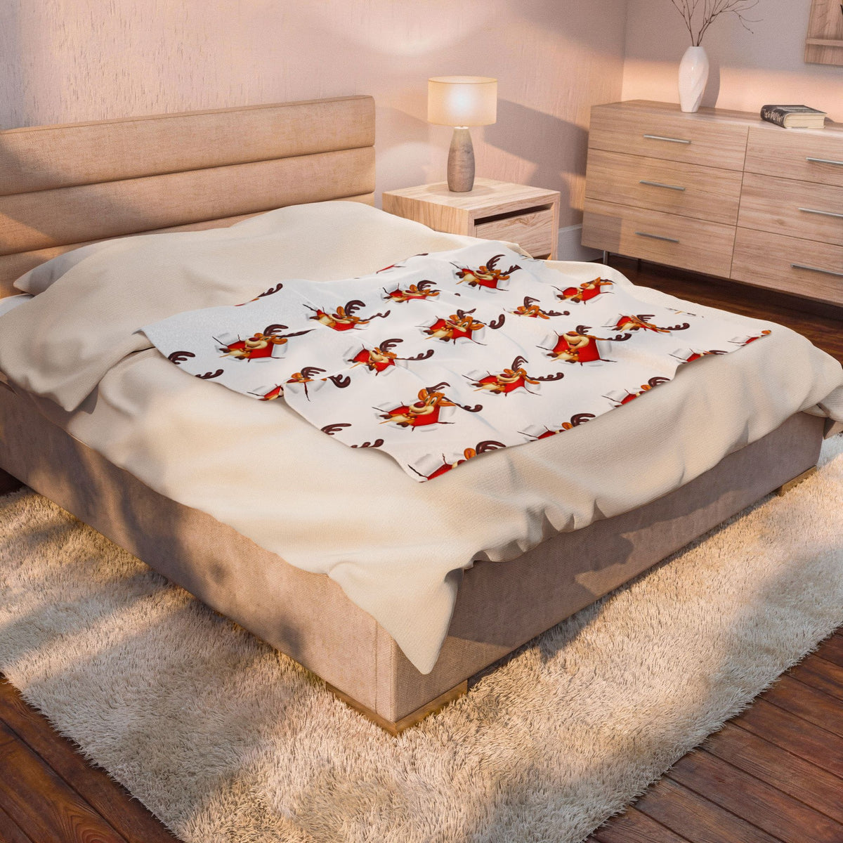 Festive Reindeer Velveteen Plush Blanket