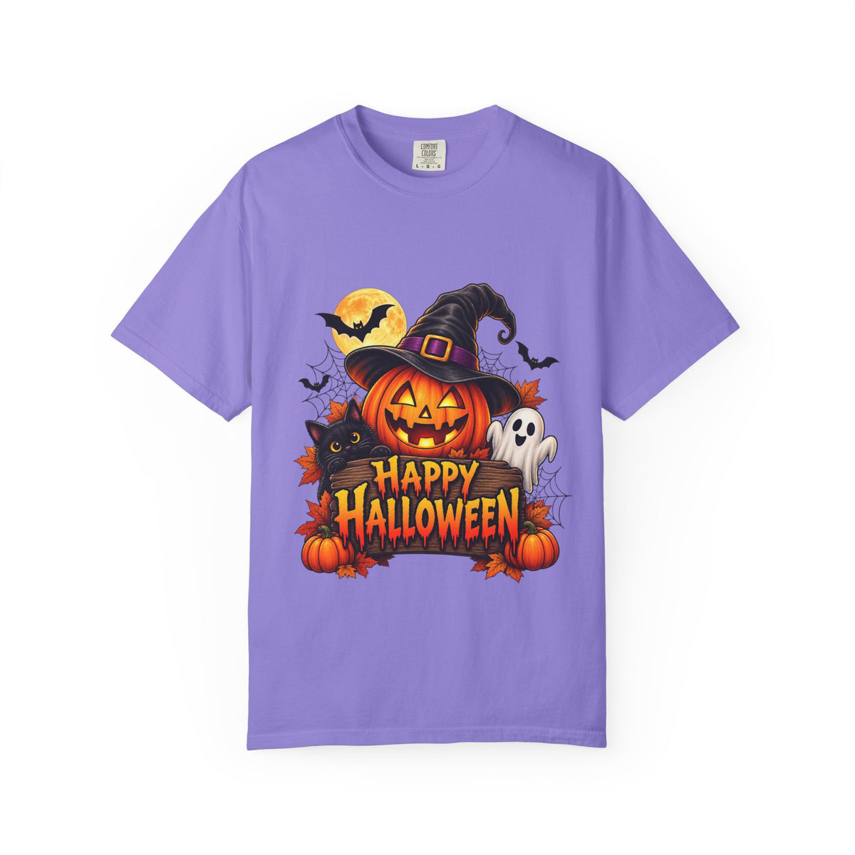 Happy Halloween Pumpkin Tee — Jack-o'-Lantern Witch Hat & Ghosts