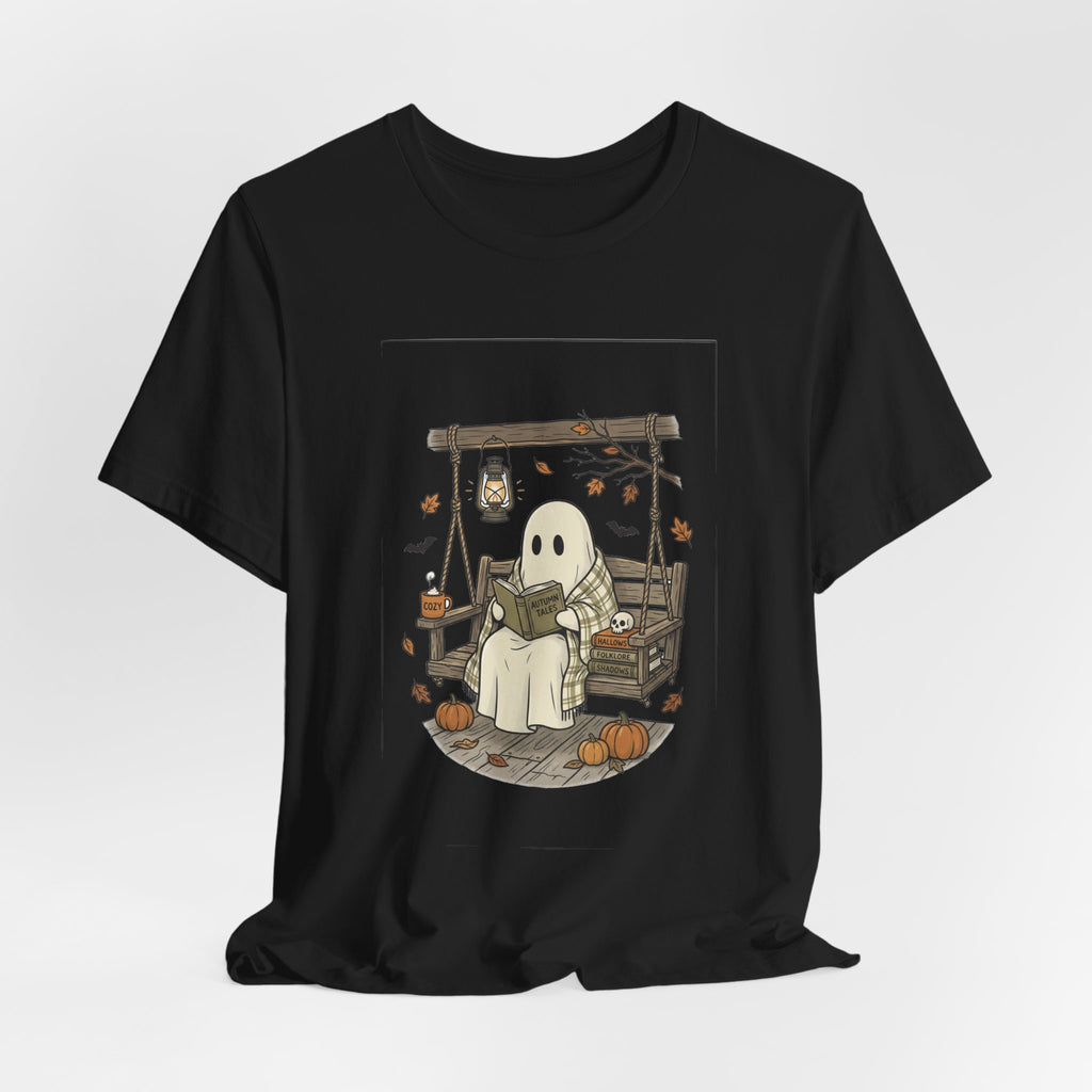 Ghost Reading in Armchair T‑Shirt | Spooky Reader, Cozy Halloween