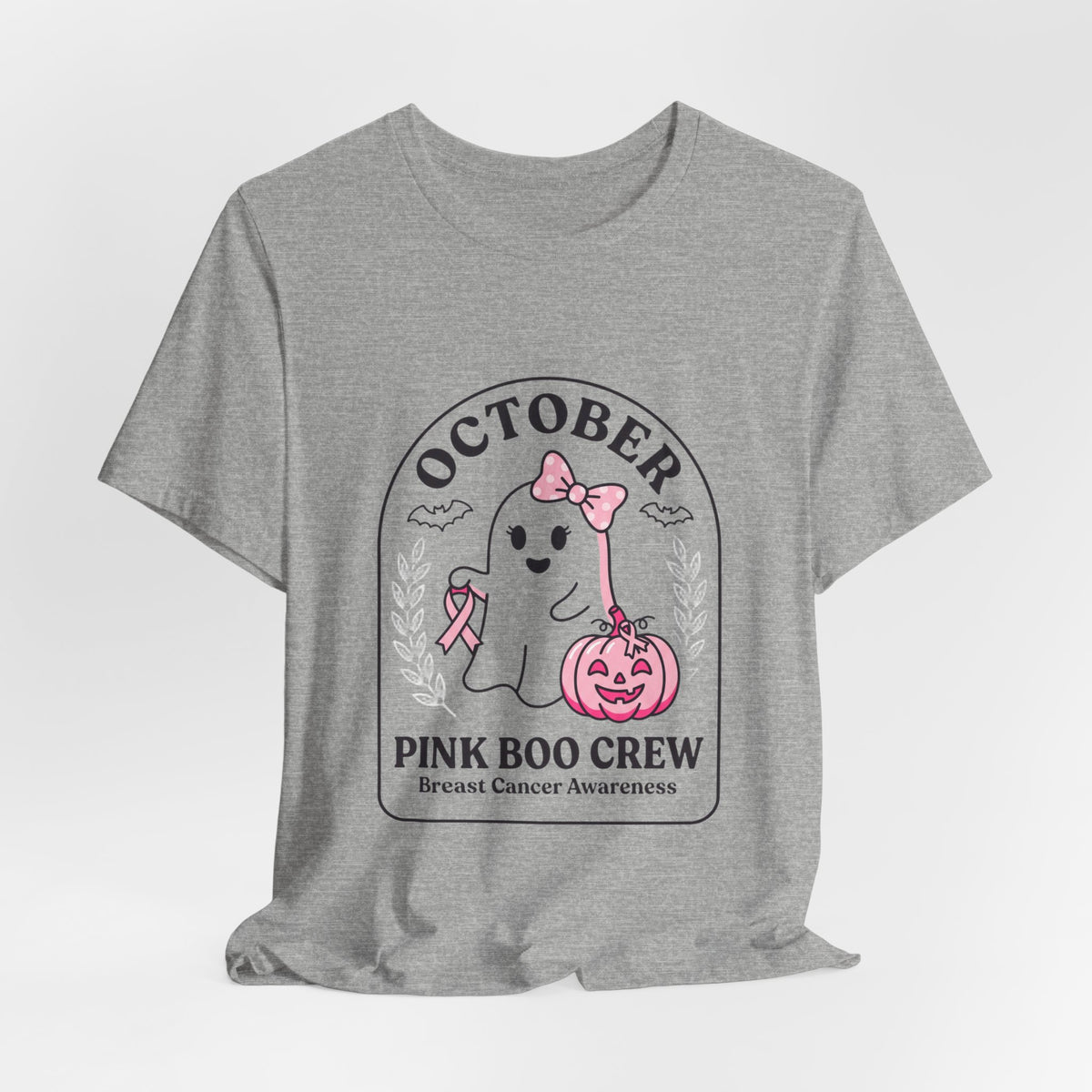 October Pink Boo Crew T-Shirt | Breast Cancer Awareness, Pink Ribbon