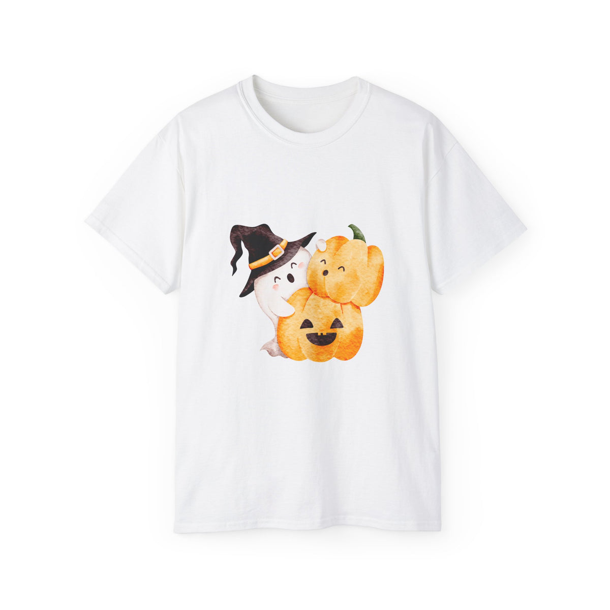 Cute Halloween Ghost & Pumpkin T-Shirt | Witch Hat Spooky Season Tee