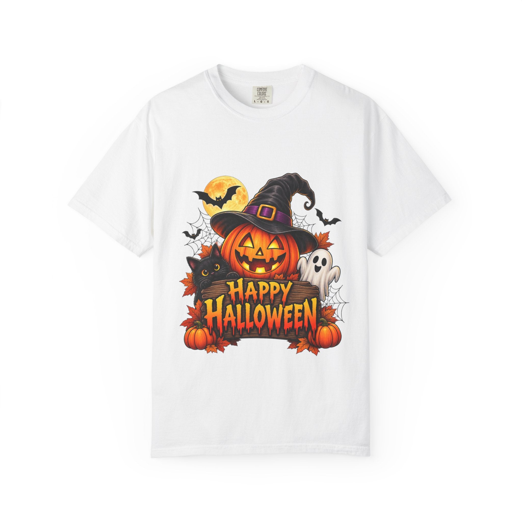 Happy Halloween Pumpkin Tee — Jack-o'-Lantern Witch Hat & Ghosts