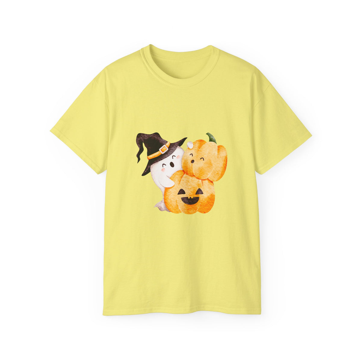 Cute Halloween Ghost & Pumpkin T-Shirt | Witch Hat Spooky Season Tee