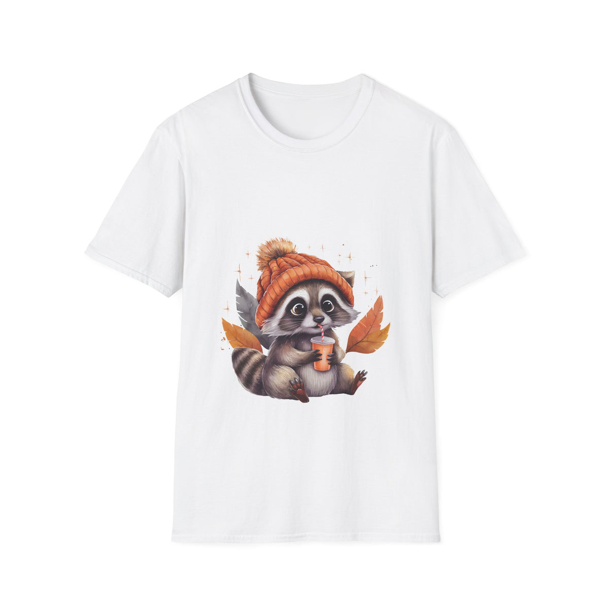 Cute Raccoon in Beanie with Pumpkin Coffee