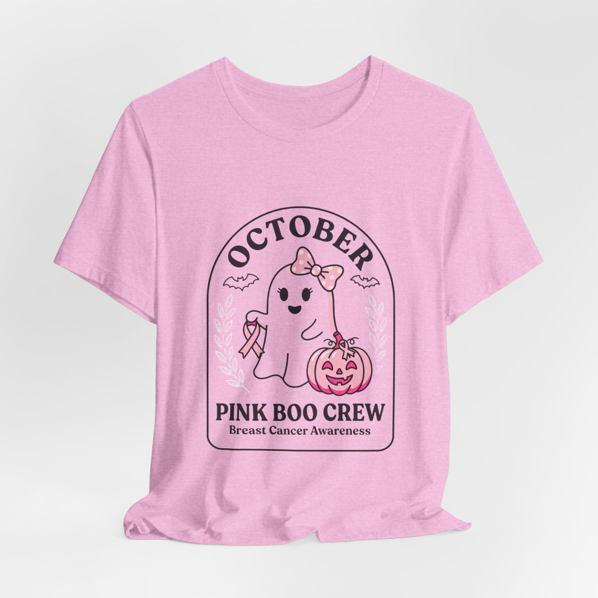 October Pink Boo Crew T-Shirt | Breast Cancer Awareness, Pink Ribbon