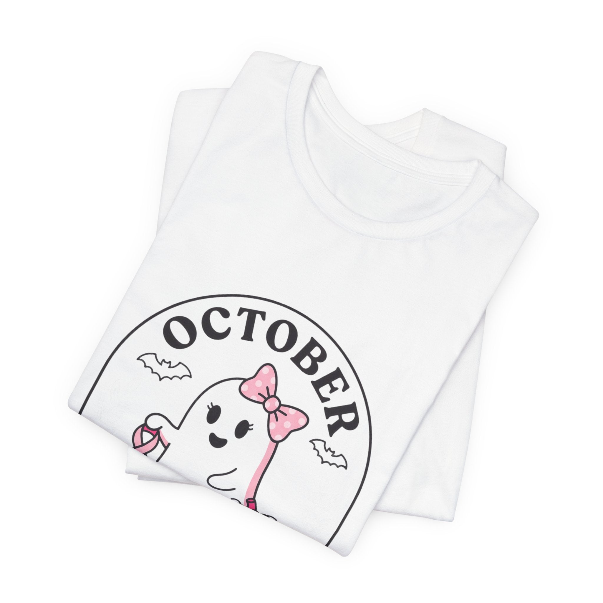October Pink Boo Crew T-Shirt | Breast Cancer Awareness, Pink Ribbon