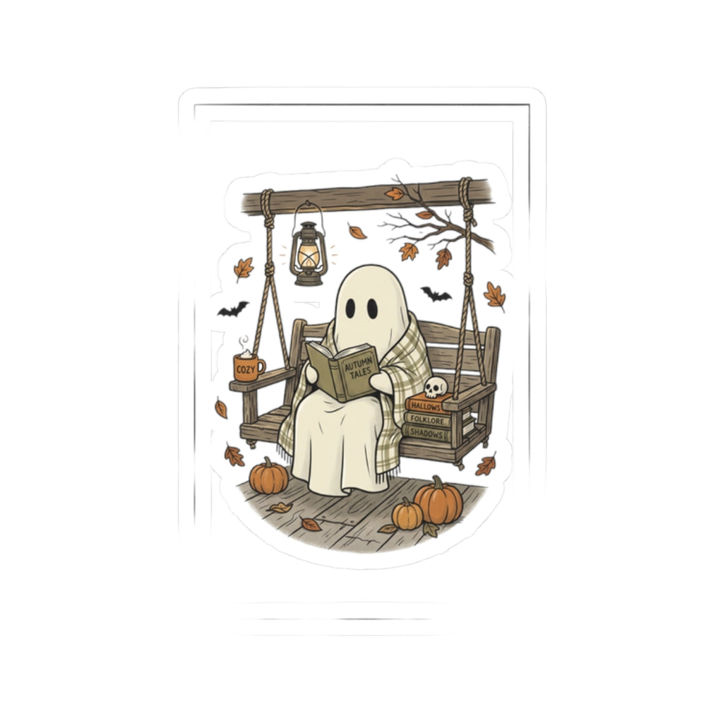 Cozy Ghost Reading Sticker | Spooky Reader, Halloween Bookish