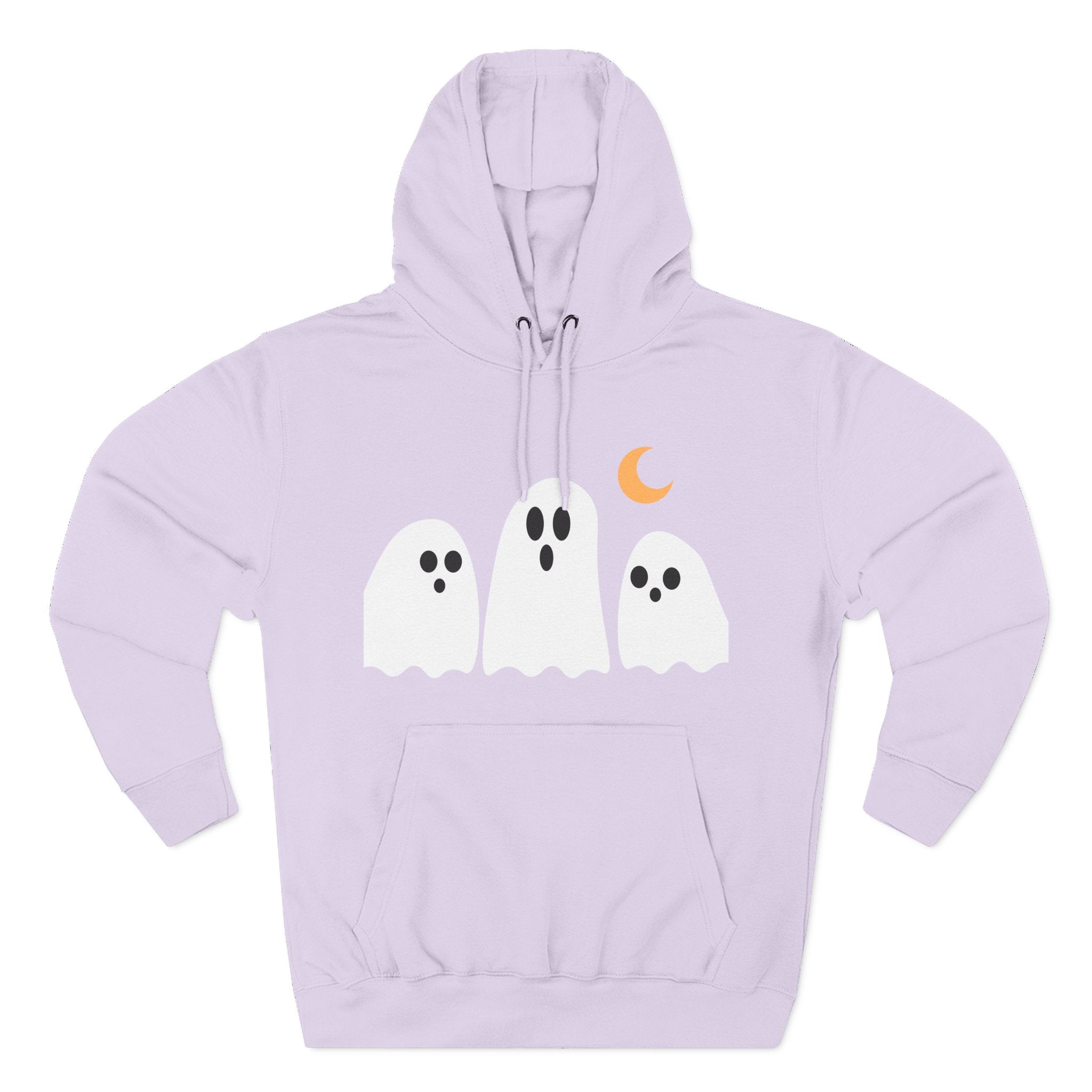 Ghost Trio Hoodie — Cute Halloween Fleece Pullover with Moon