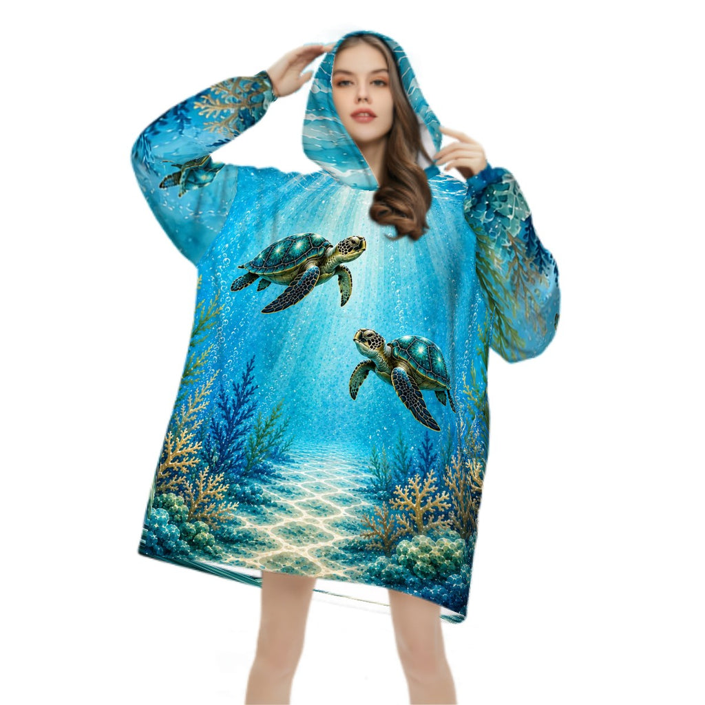 Sea Turtle Nannie Adult Blanket Hoodie | Personalized Ocean Lover Gift